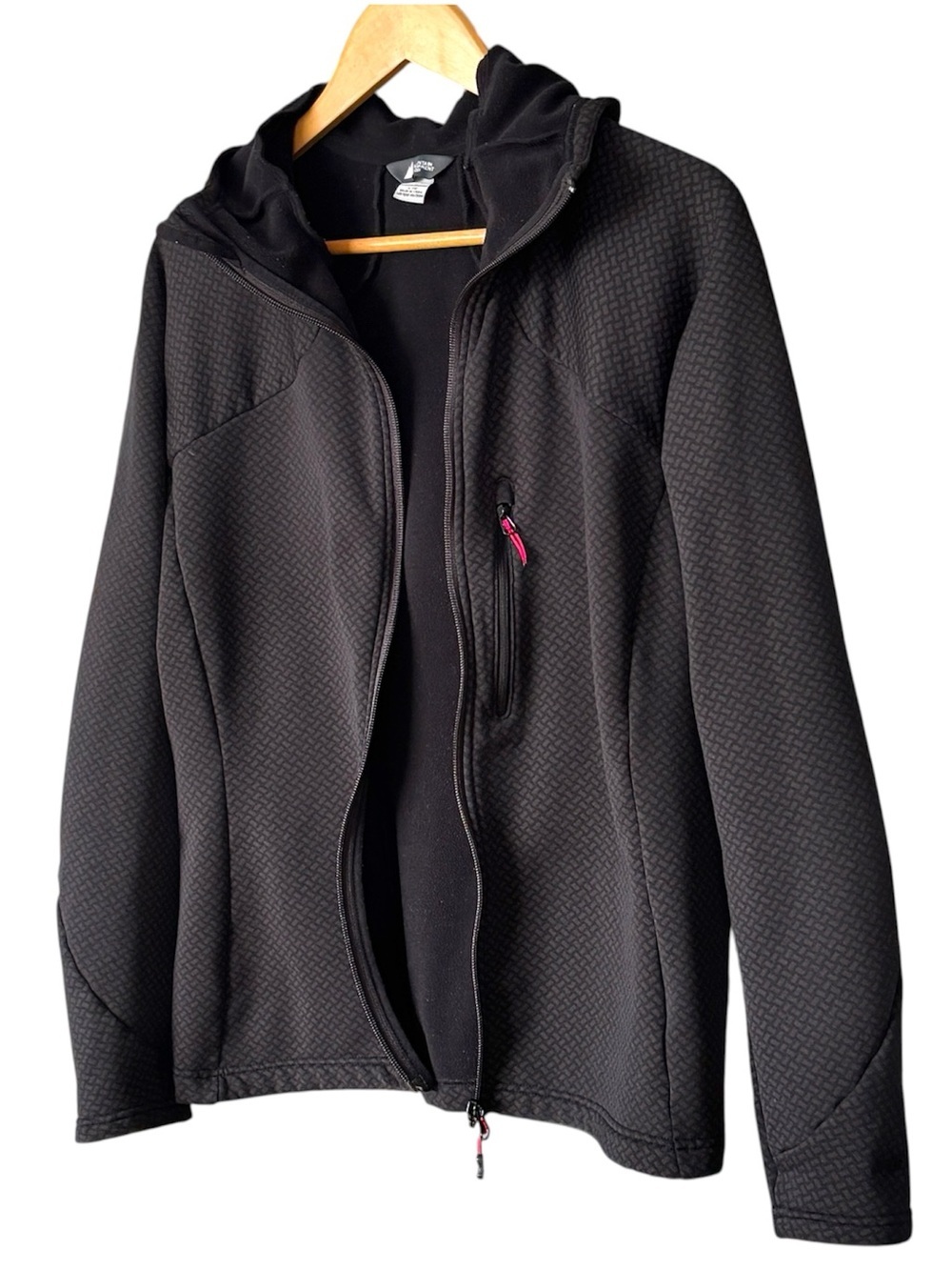 MEC Mountain Co-op | Black grid-patterned fleece fabric Zip Hoodie - Woman’s L - Picture 5 of 11